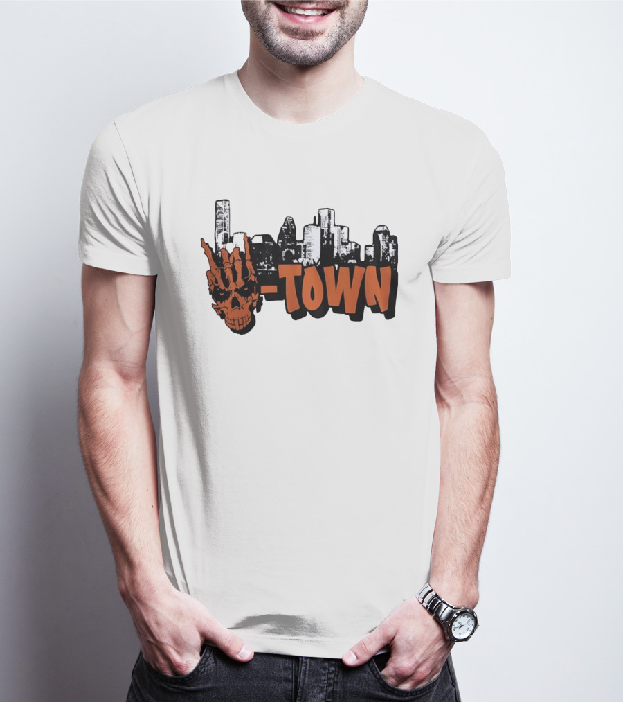 H Town Skull Skyline Houston Texas T-Shirt
