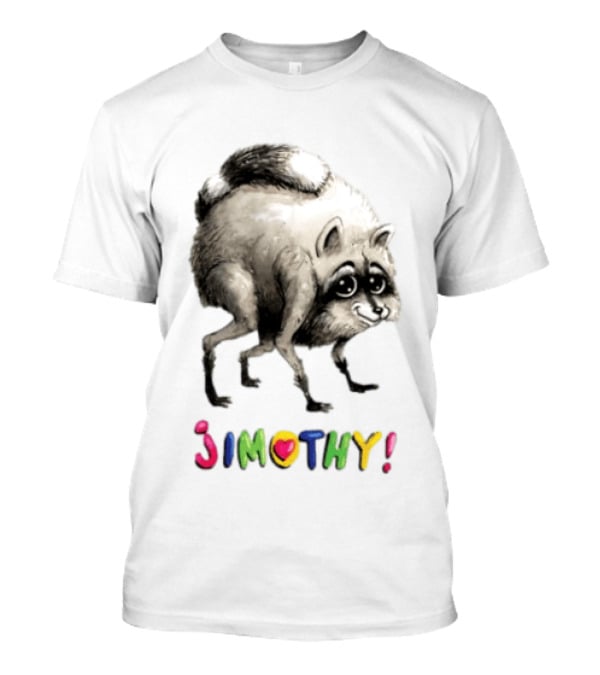 Jimothy Raccoon Rainbow Text Playful T-Shirt