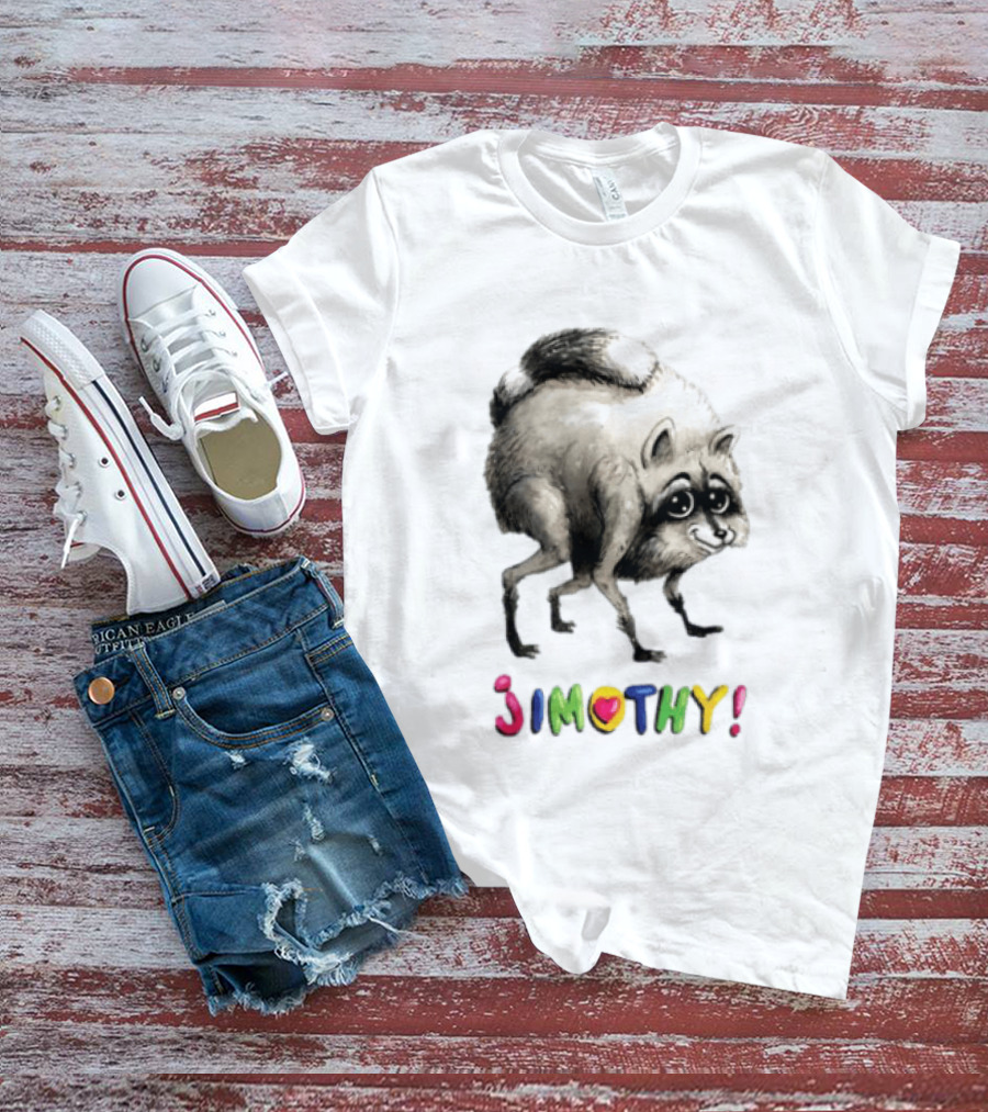 Jimothy Raccoon Rainbow Text Playful T-Shirt
