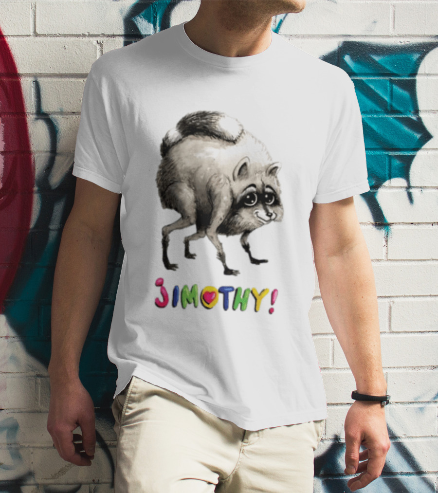 Jimothy Raccoon Rainbow Text Playful T-Shirt