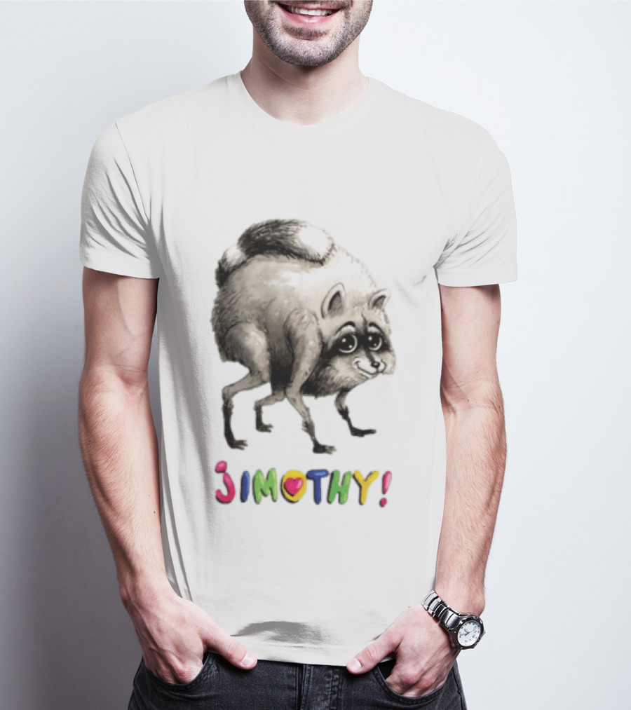 Jimothy Raccoon Rainbow Text Playful T-Shirt