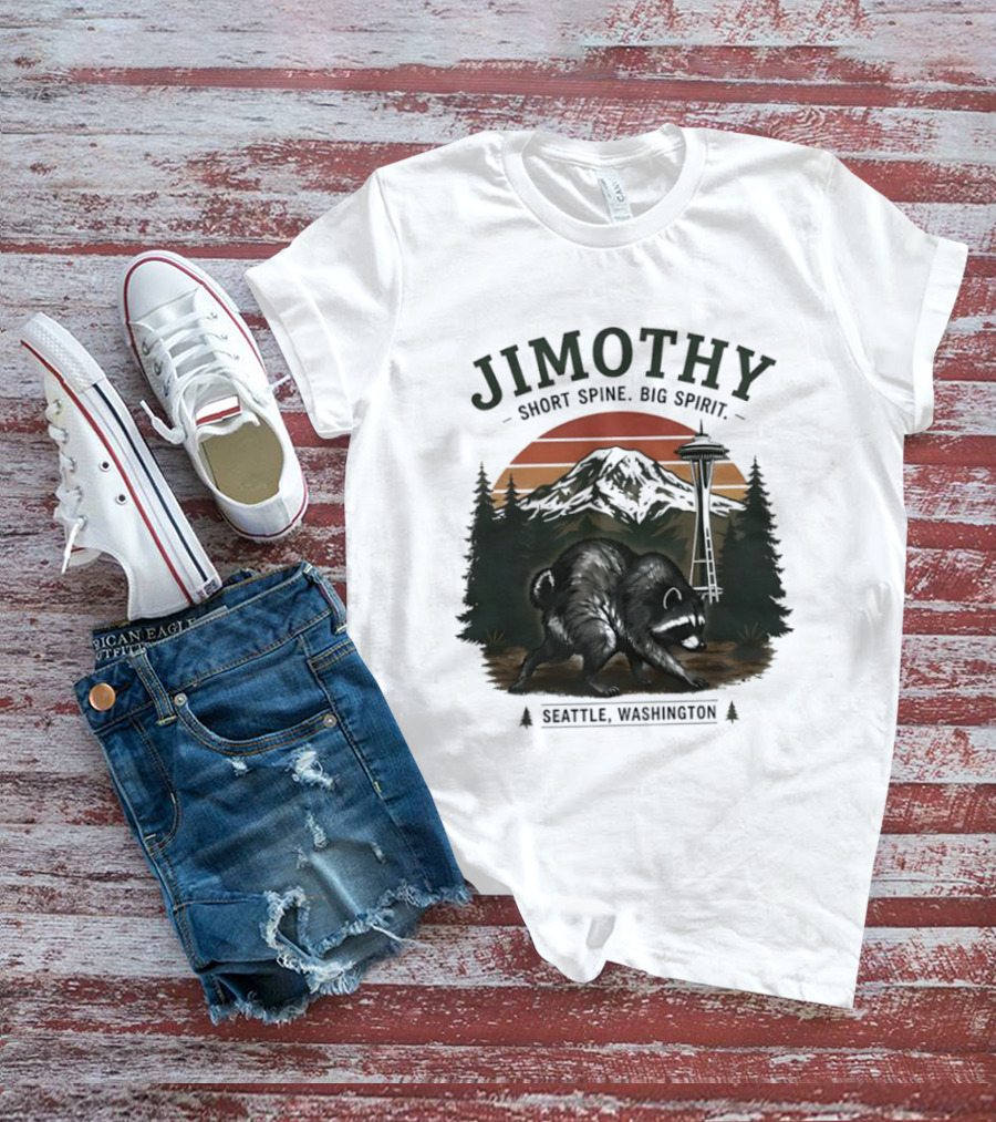 Jimothy Short Spine Big Spirit Bear Seattle Washington Skyline Sunset T-Shirt
