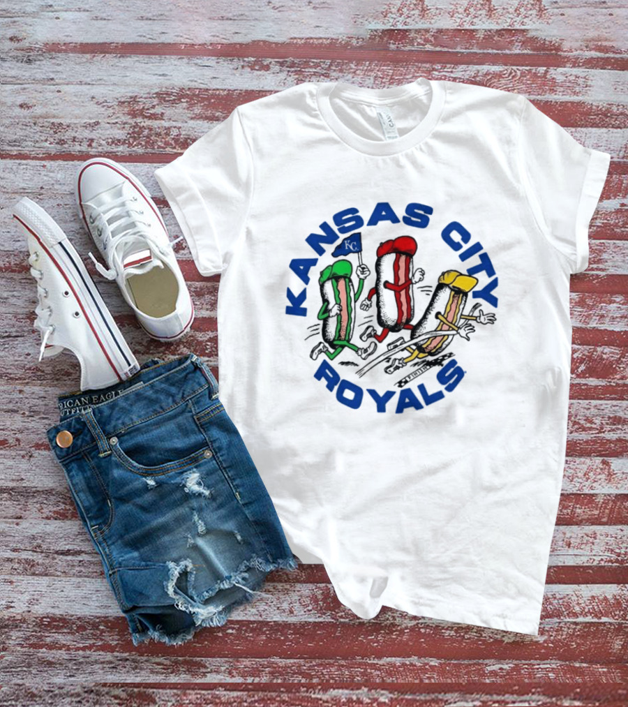 Kansas City Royals Hot Dog Race Mascots With Flag T-Shirt