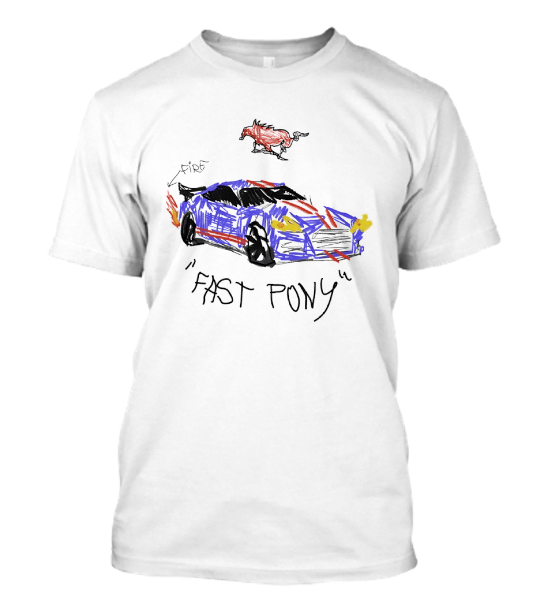 Mustang Fast Pony Fire Muscle Car Racing Sketch T-Shirt
