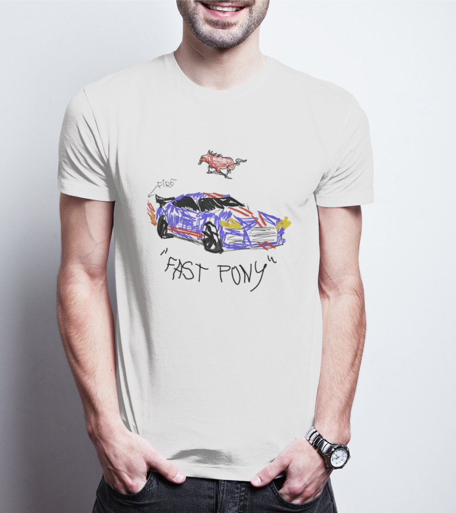 Mustang Fast Pony Fire Muscle Car Racing Sketch T-Shirt
