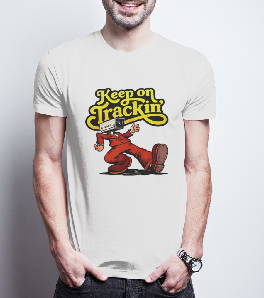 Keep On Trackin' Security Camera Head Person Walking T-Shirt