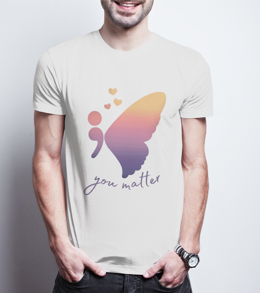 Semicolon Butterfly You Matter Inspirational Mental Health Awareness T-Shirt