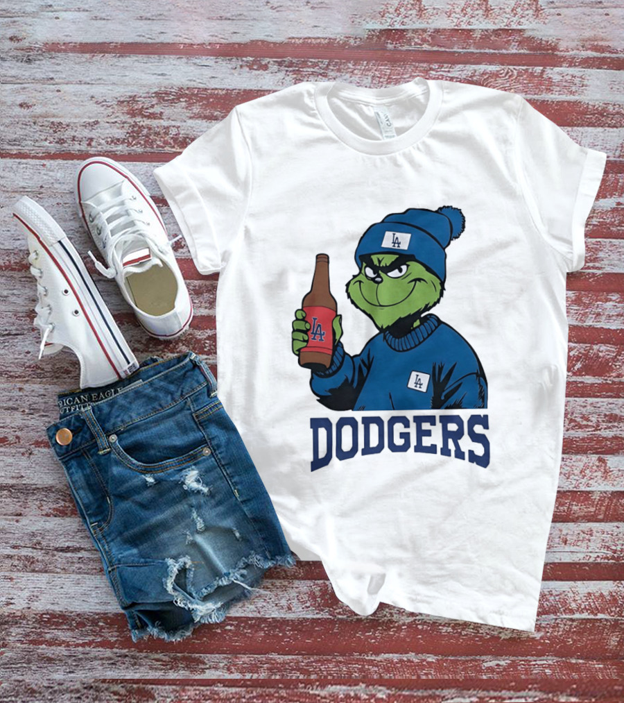 Los Angeles Dodgers MLB Christmas Grinch Beanie And Sweater T-Shirt