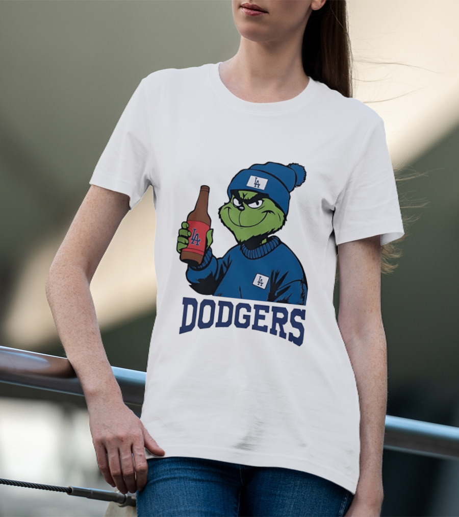 Los Angeles Dodgers MLB Christmas Grinch Beanie And Sweater T-Shirt