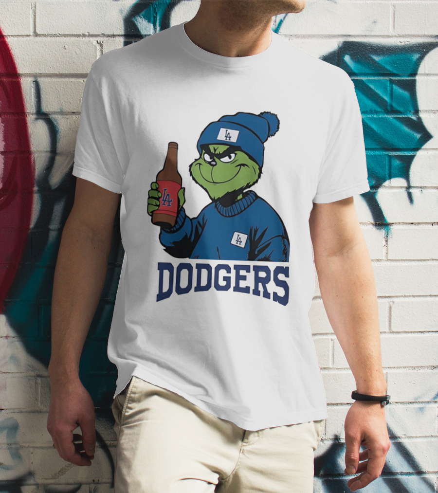Los Angeles Dodgers MLB Christmas Grinch Beanie And Sweater T-Shirt