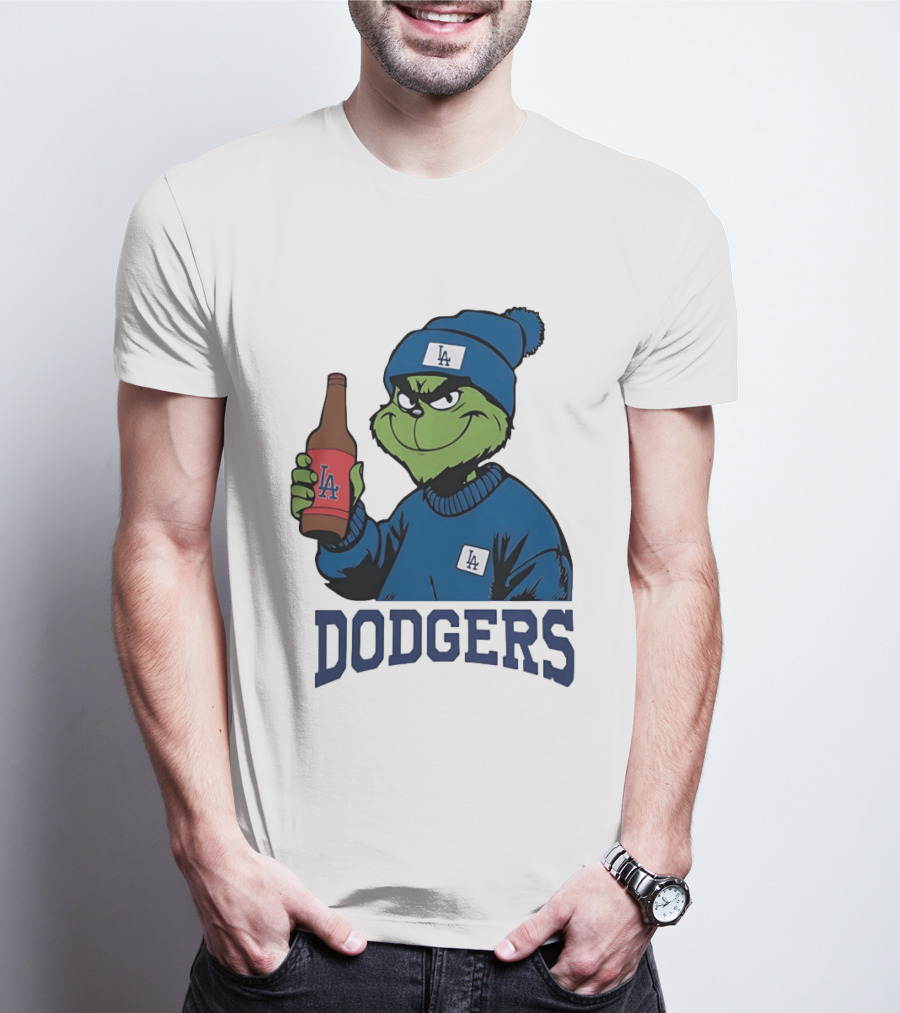 Los Angeles Dodgers MLB Christmas Grinch Beanie And Sweater T-Shirt