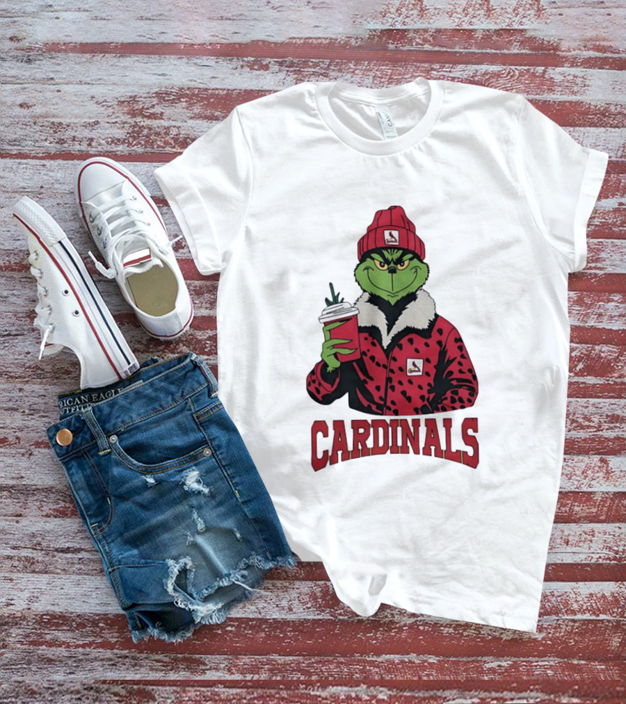 The Grinch In St Louis Cardinals Jacket With Coffee Christmas T-Shirt