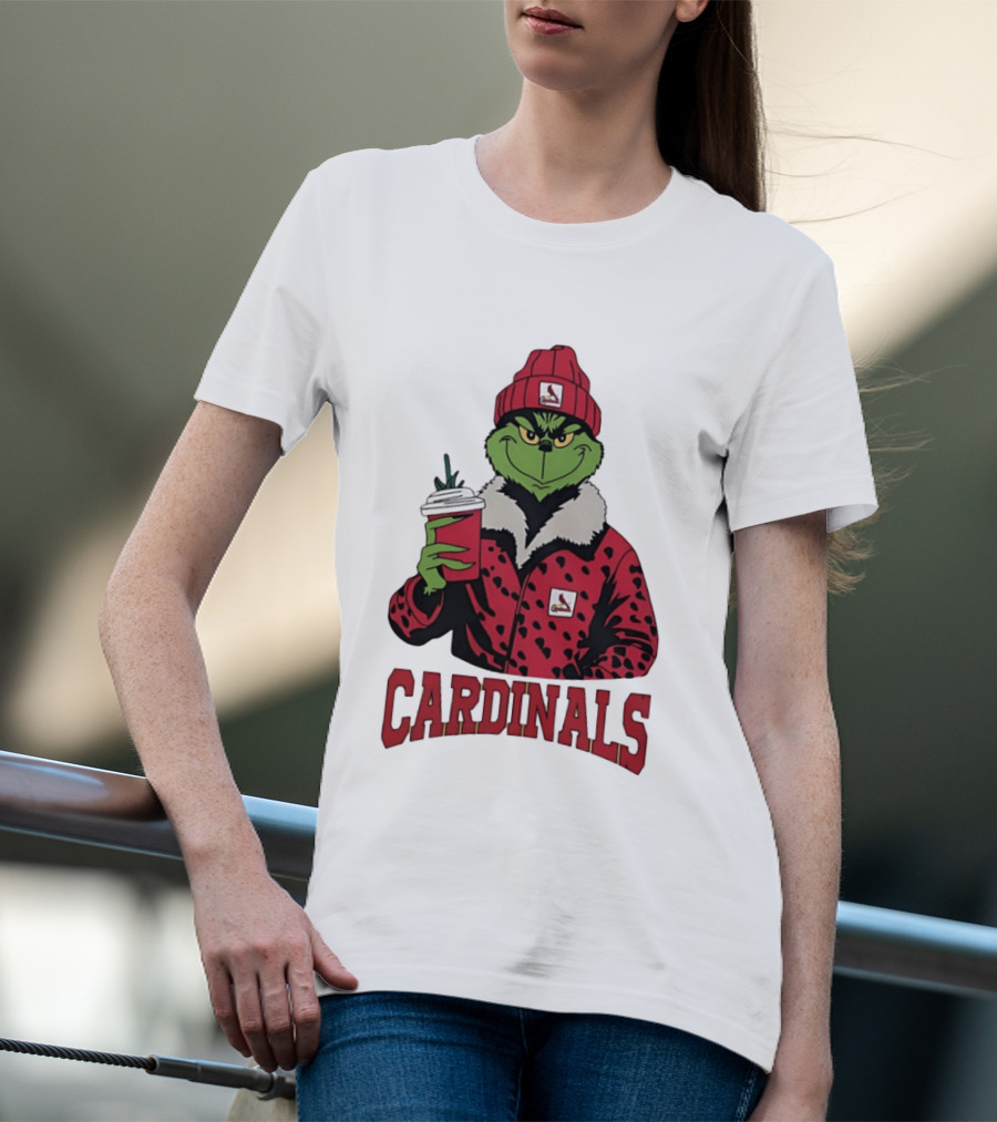 The Grinch In St Louis Cardinals Jacket With Coffee Christmas T-Shirt