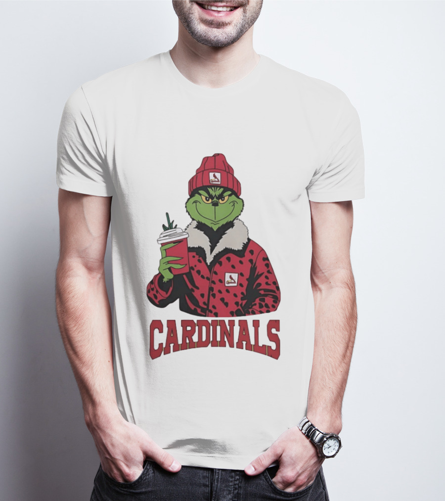 The Grinch In St Louis Cardinals Jacket With Coffee Christmas T-Shirt