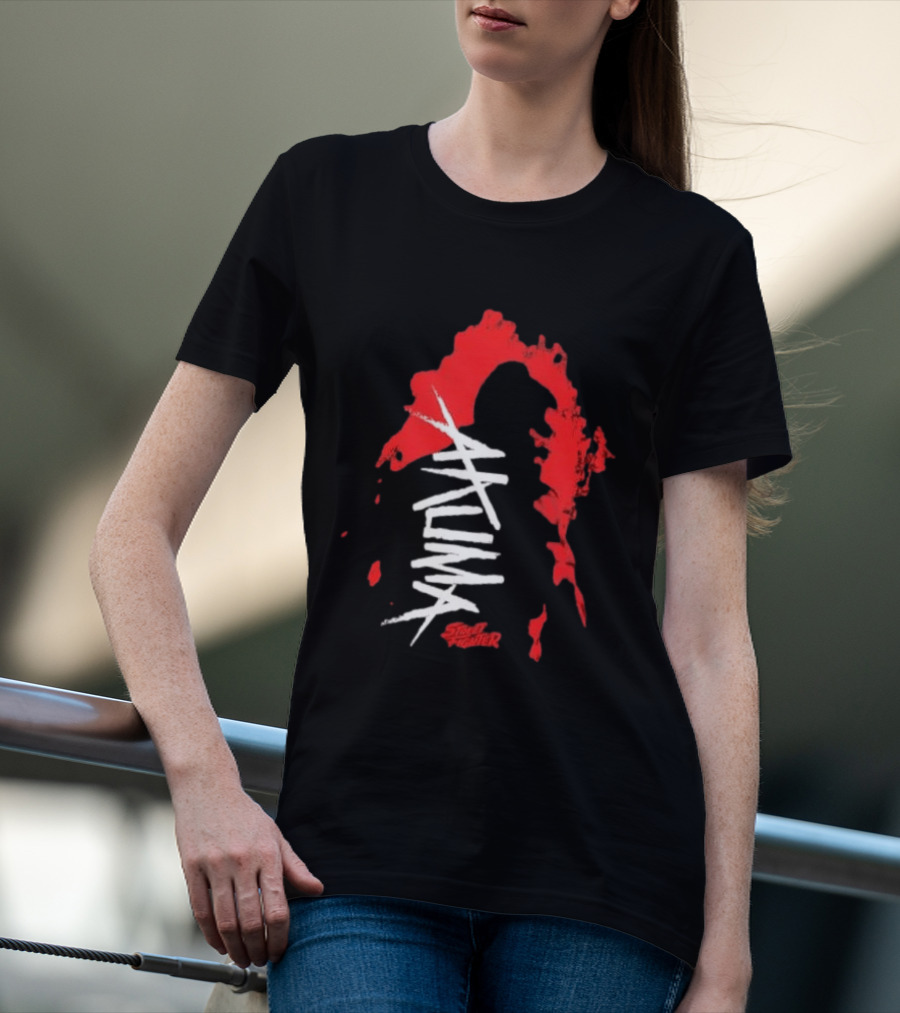Akuma Street Fighter Red And White Brushstroke T-Shirt