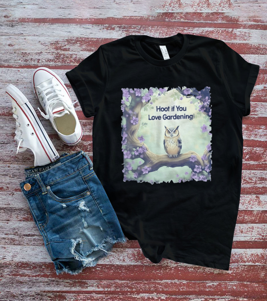 Hoot If You Love Gardening Owl In Blossom Tree T-Shirt