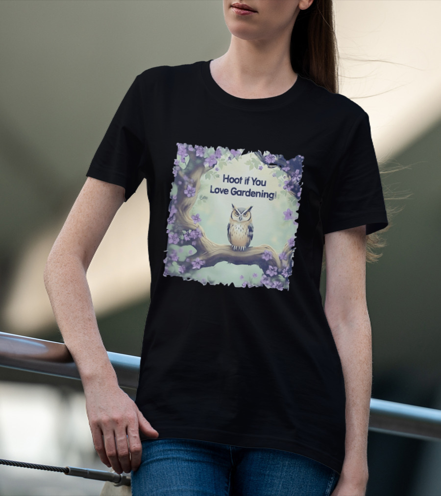 Hoot If You Love Gardening Owl In Blossom Tree T-Shirt