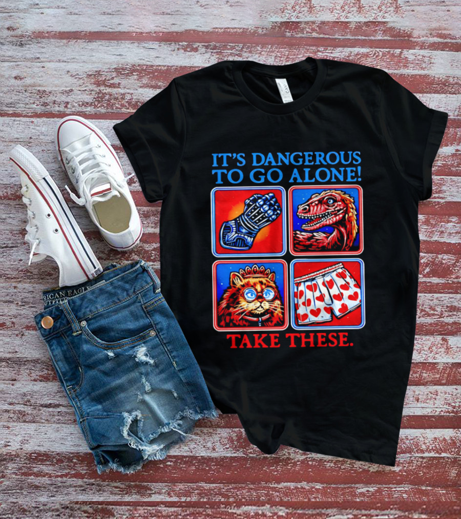 It's Dangerous To Go Alone Take These Gauntlet Raptor Cat Heart Boxers T-Shirt