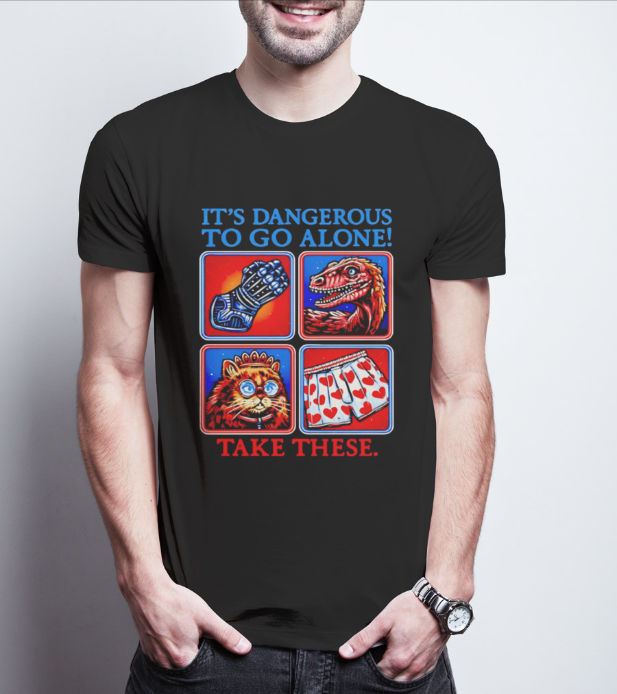 It's Dangerous To Go Alone Take These Gauntlet Raptor Cat Heart Boxers T-Shirt