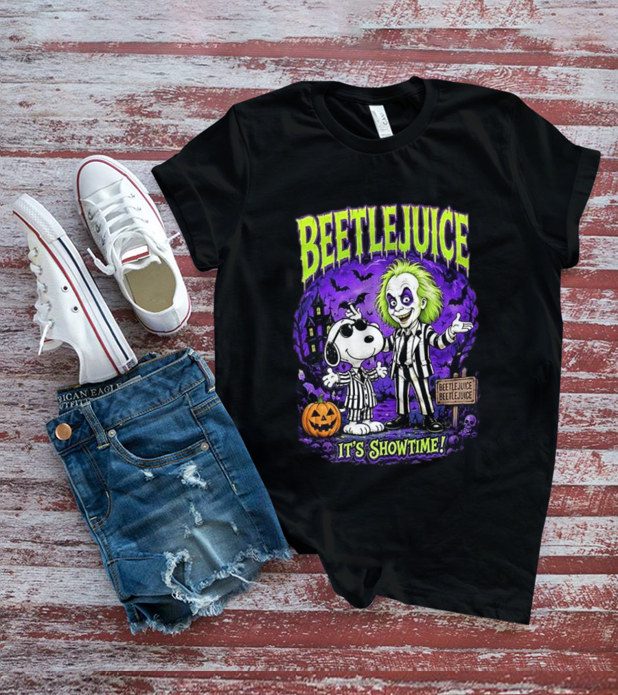 Beetlejuice Snoopy It's Showtime Halloween Pumpkin T-Shirt