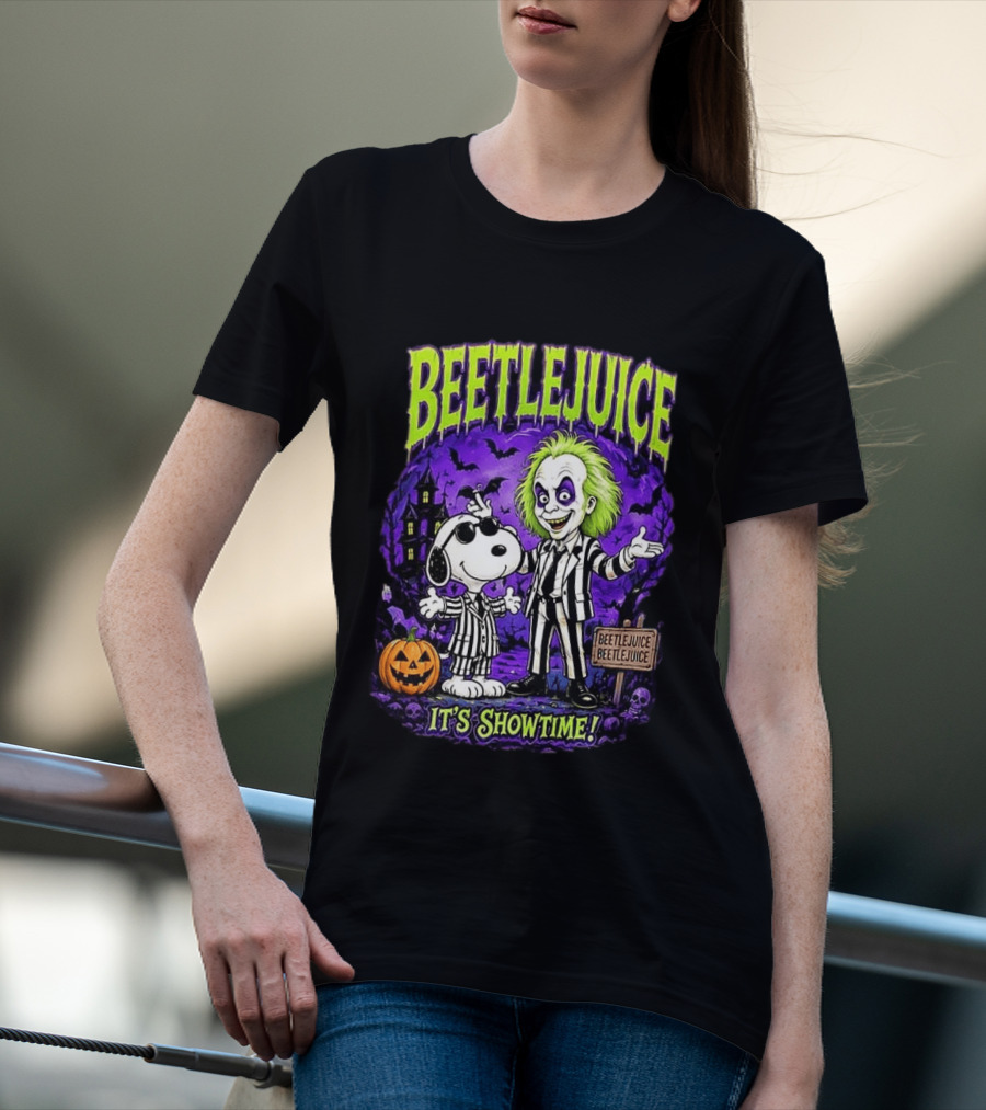 Beetlejuice Snoopy It's Showtime Halloween Pumpkin T-Shirt