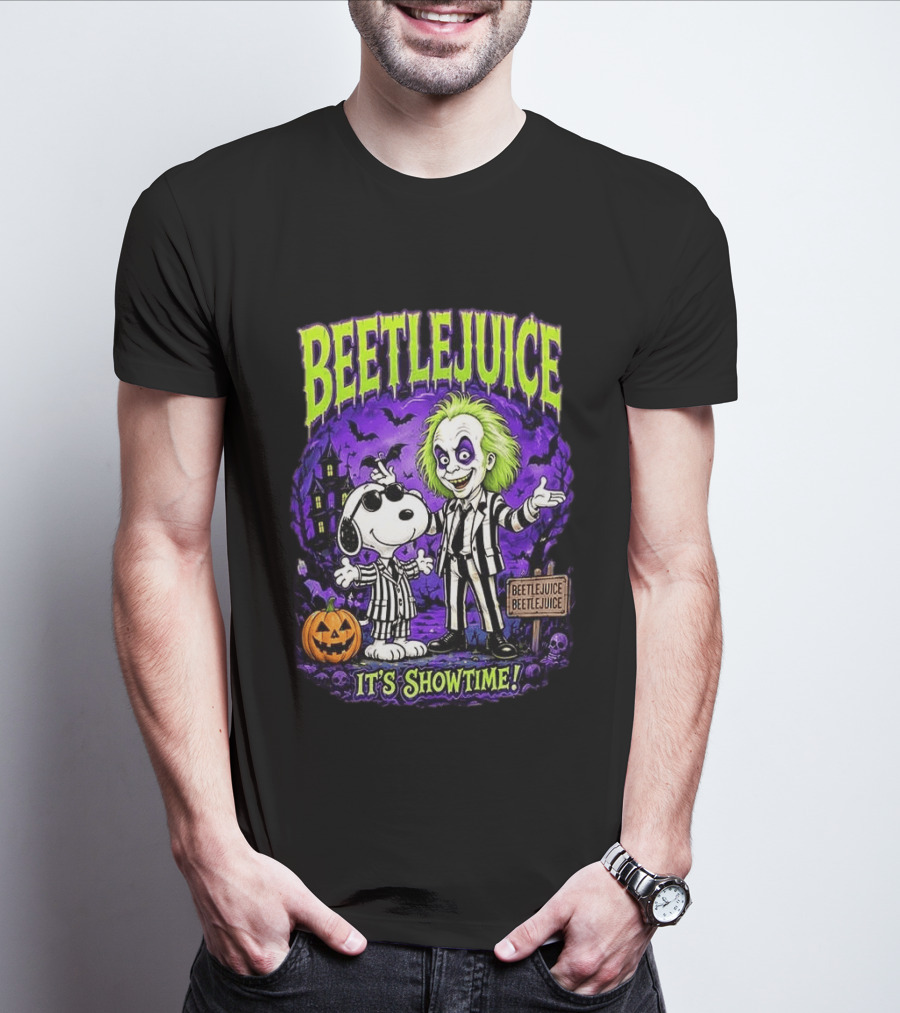 Beetlejuice Snoopy It's Showtime Halloween Pumpkin T-Shirt