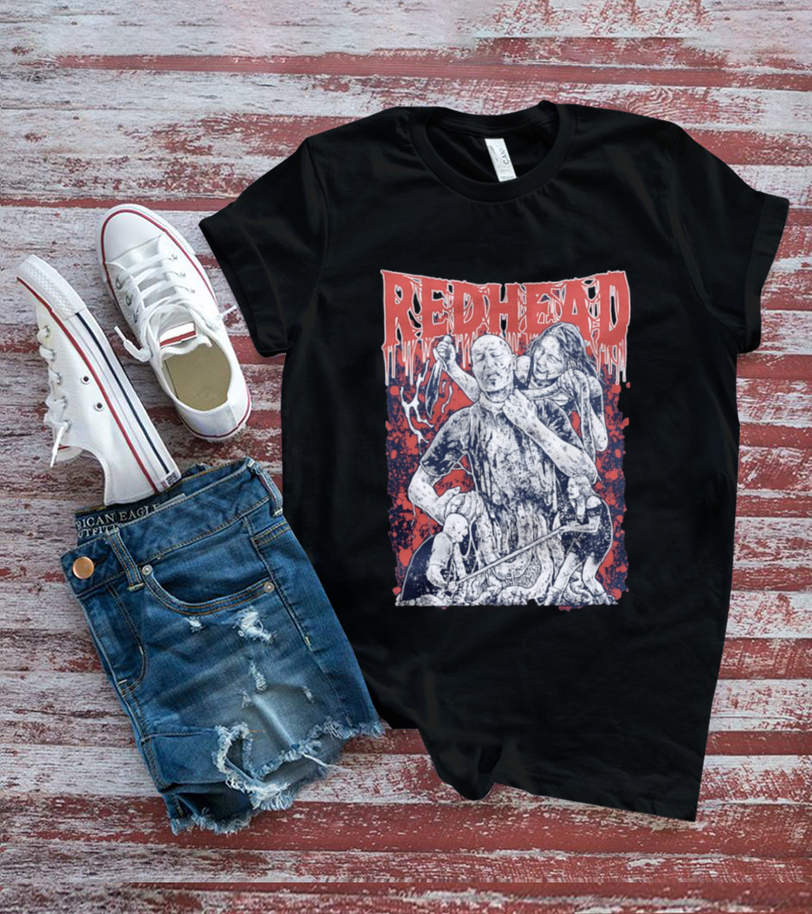 Red Head Horror Gruesome Comic Style Bloodied Figures T-Shirt