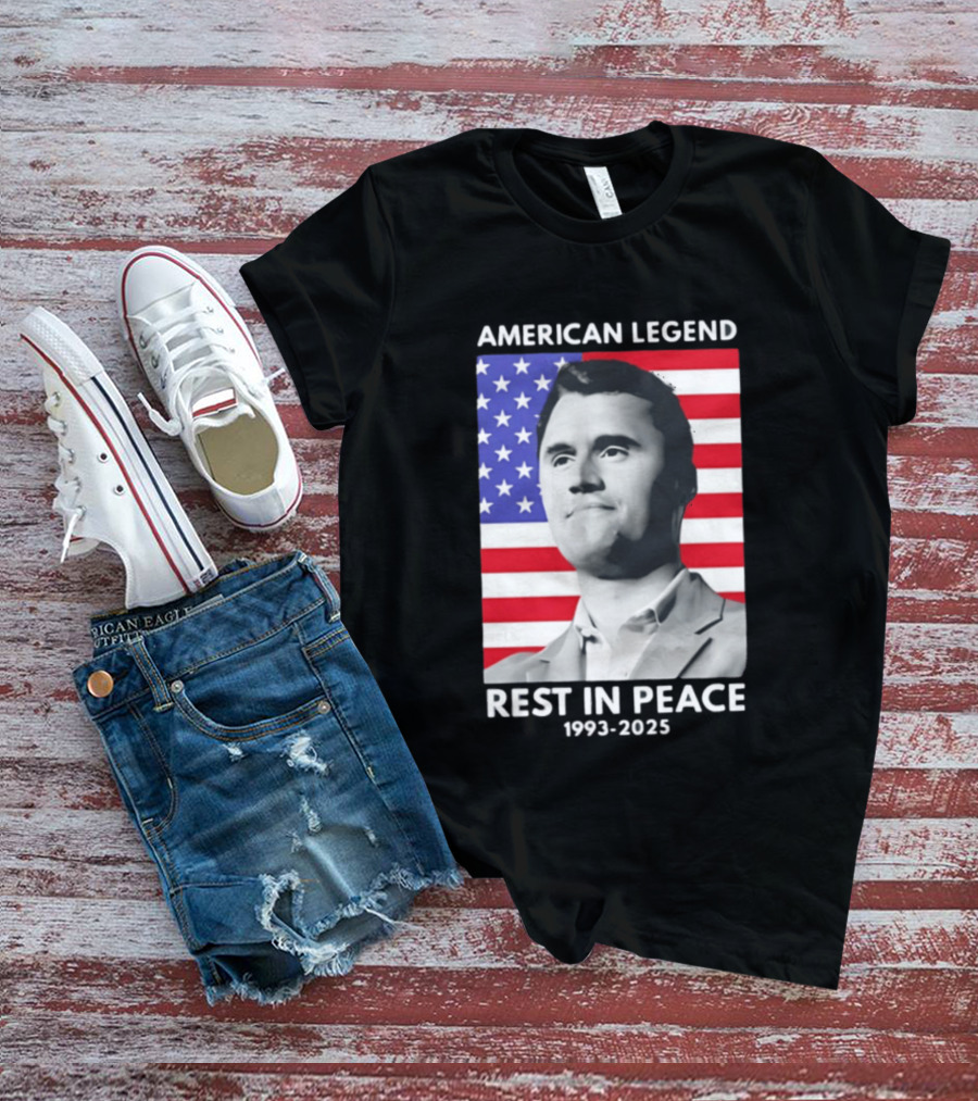 American Legend Rest In Peace Charlie Kirk 1993 2025 USA Flag T-Shirt