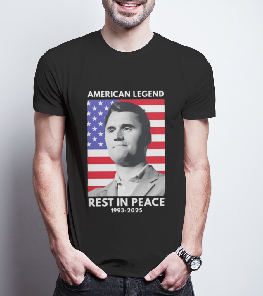 American Legend Rest In Peace Charlie Kirk 1993 2025 USA Flag T-Shirt