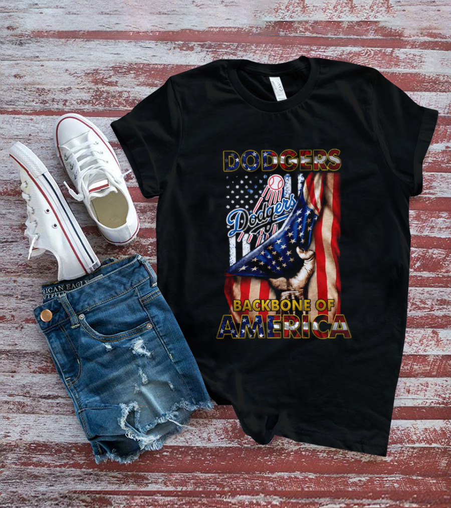 Dodgers Backbone Of America Baseball And Flag T-Shirt