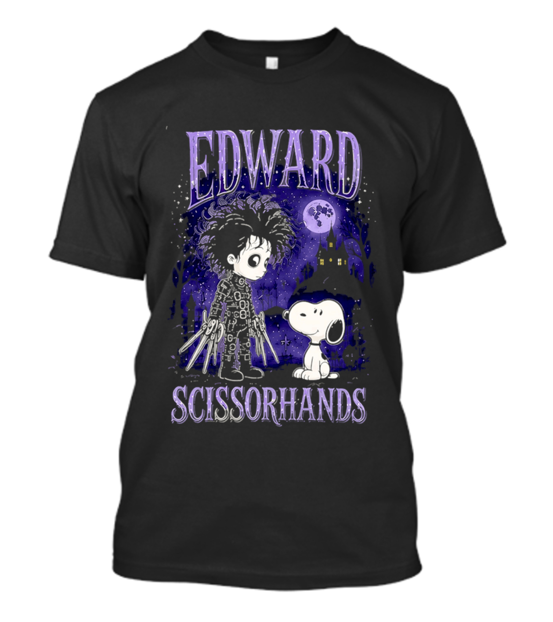 Edward Scissorhands Meets Snoopy Halloween Moon Scene T-Shirt