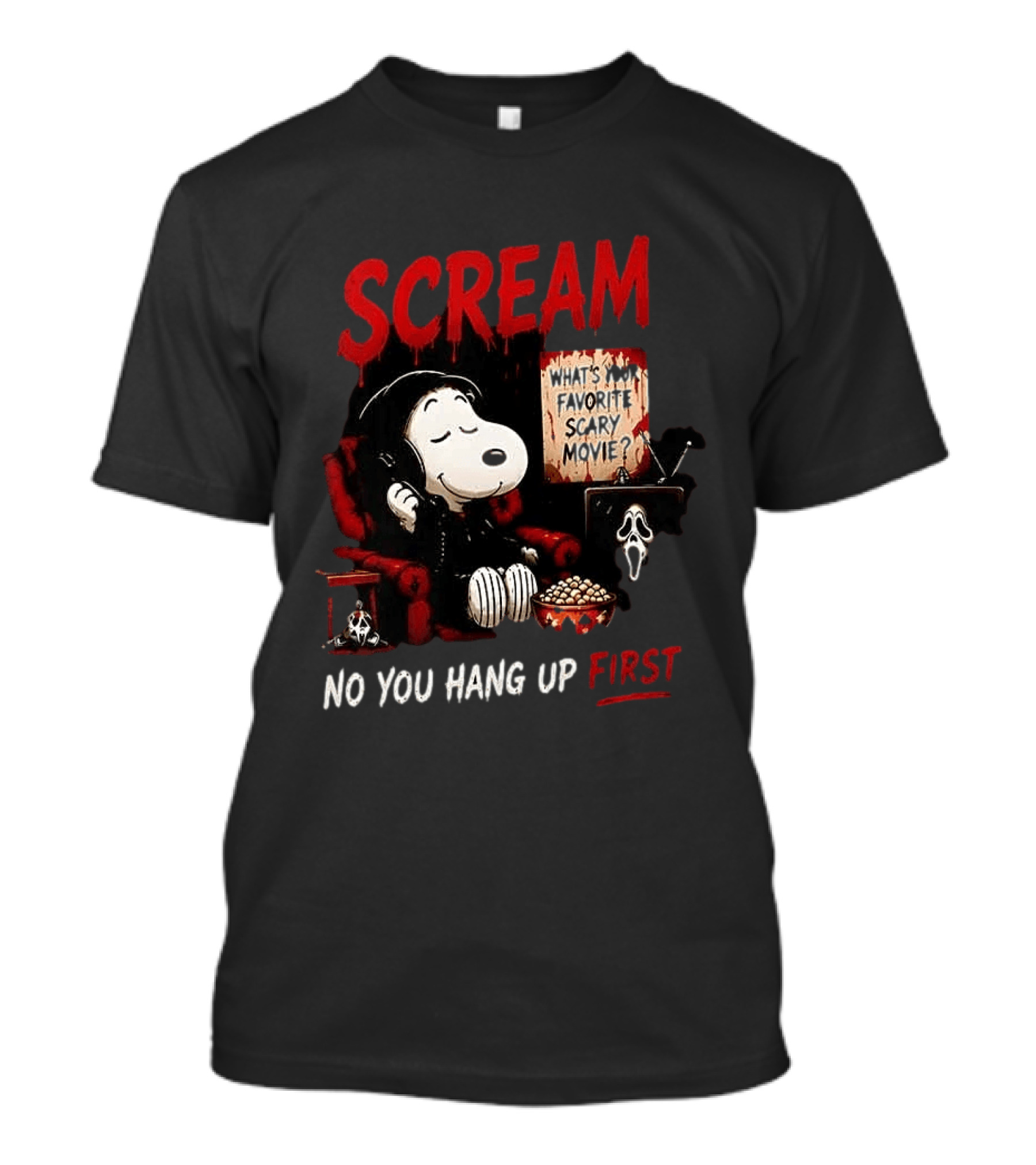 Snoopy Scream No You Hang Up First Scary Movie Popcorn T-Shirt