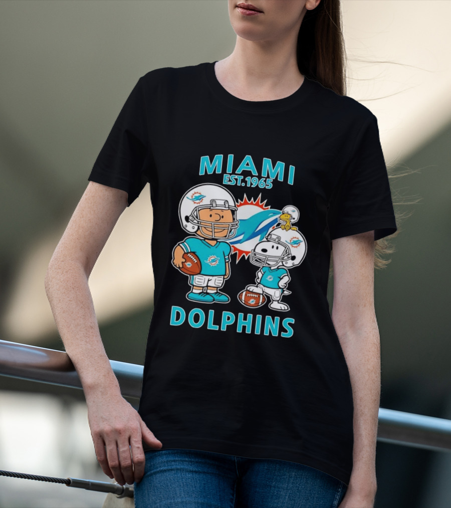 Miami Dolphins Est 1965 Charlie Brown Snoopy Football T-Shirt