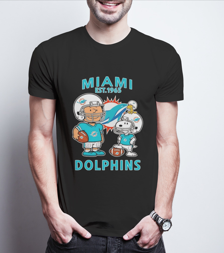 Miami Dolphins Est 1965 Charlie Brown Snoopy Football T-Shirt