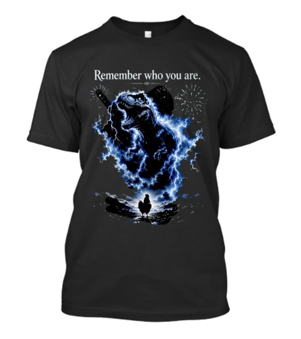 T Rex Chicken Evolution Remember Who You Are Lightning Fireworks T-Shirt