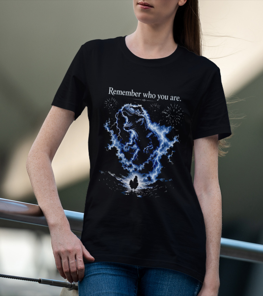 T Rex Chicken Evolution Remember Who You Are Lightning Fireworks T-Shirt
