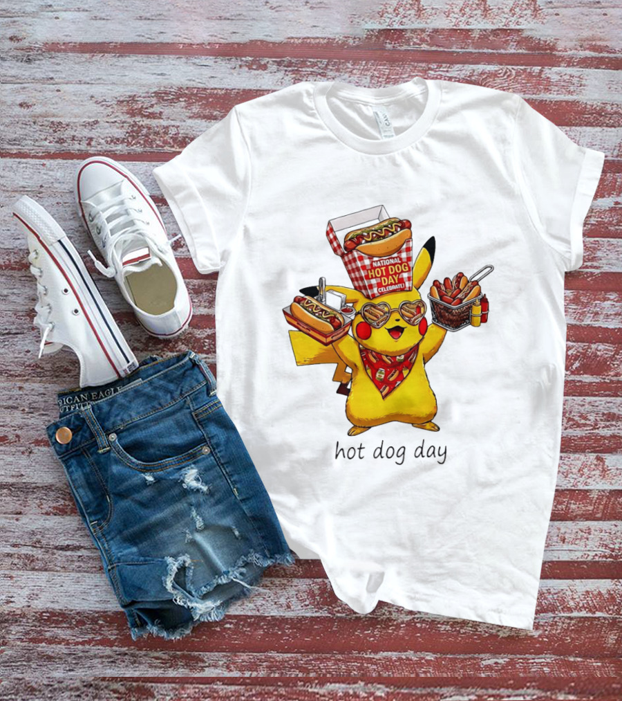 National Hot Dog Day Pikachu Heart Sunglasses Celebrate T-Shirt