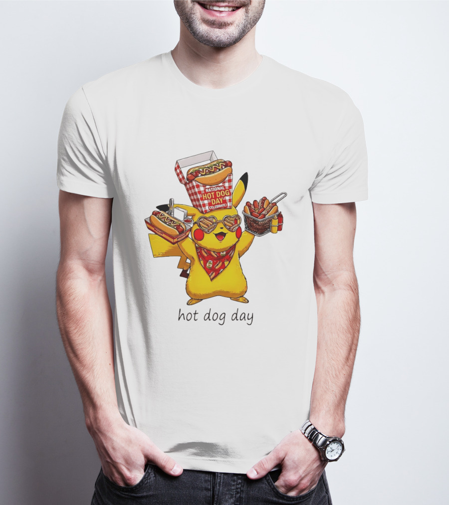 National Hot Dog Day Pikachu Heart Sunglasses Celebrate T-Shirt