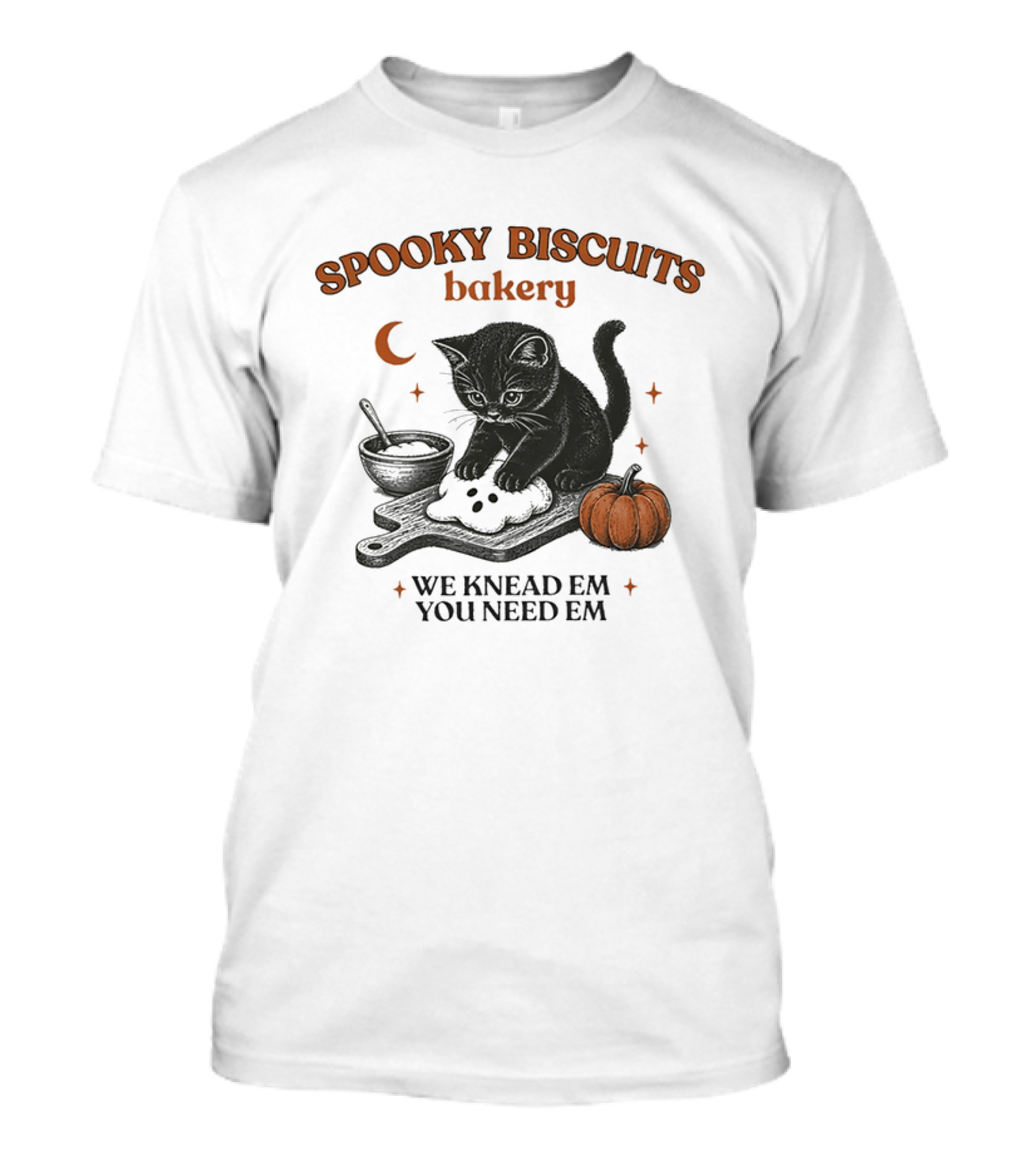 Spooky Biscuits Bakery We Knead Em You Need Em Cat Pumpkin Moon T-Shirt