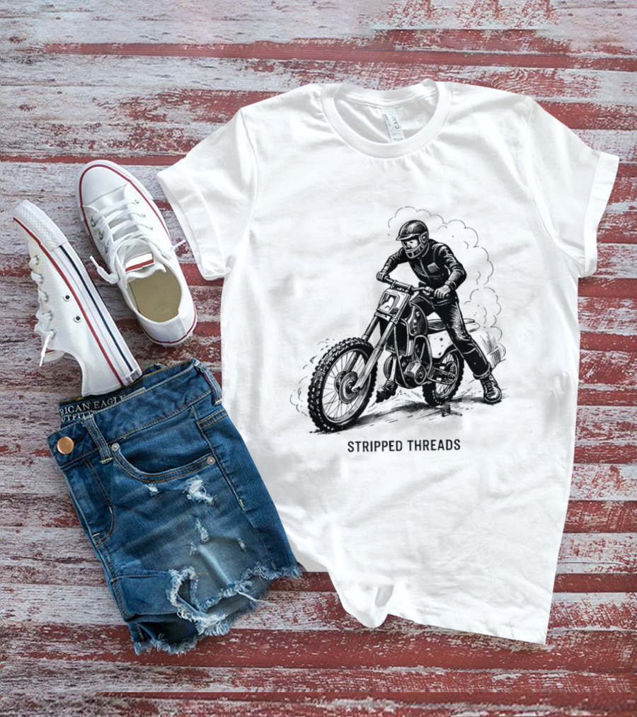 Stripped Threads Dirt Bike Rider Vintage Motocross T-Shirt