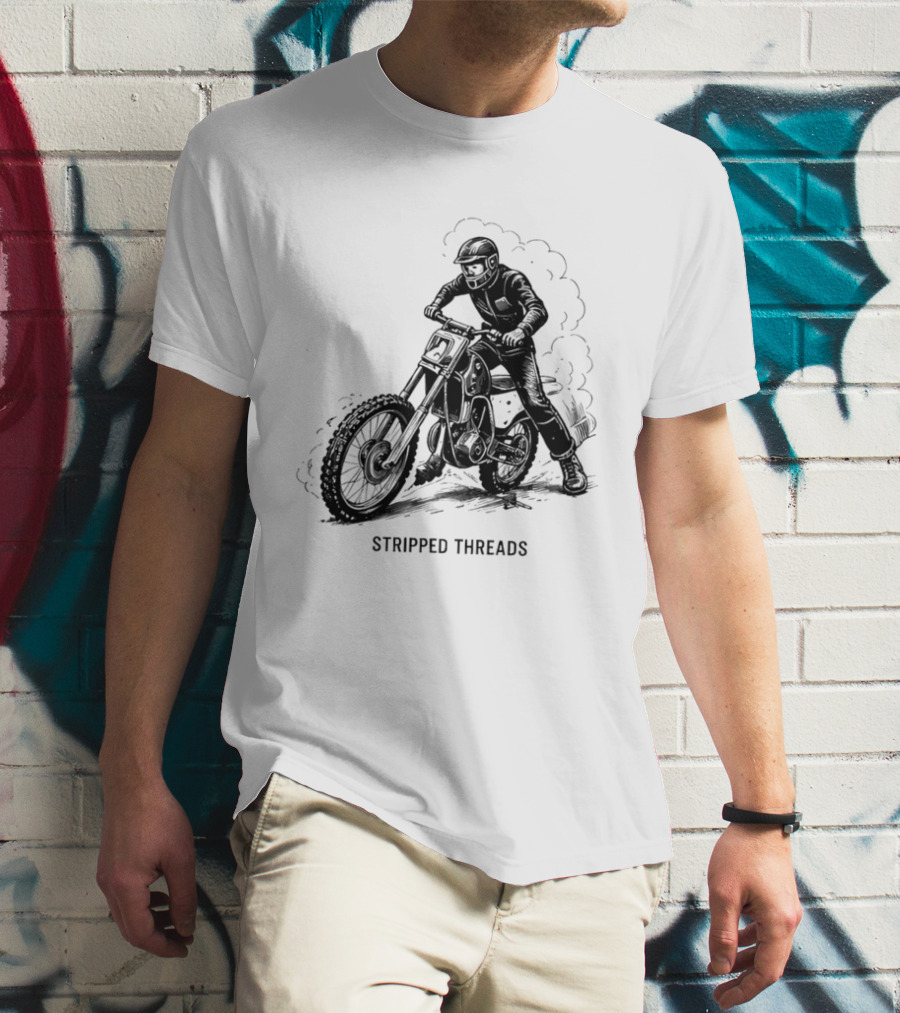 Stripped Threads Dirt Bike Rider Vintage Motocross T-Shirt