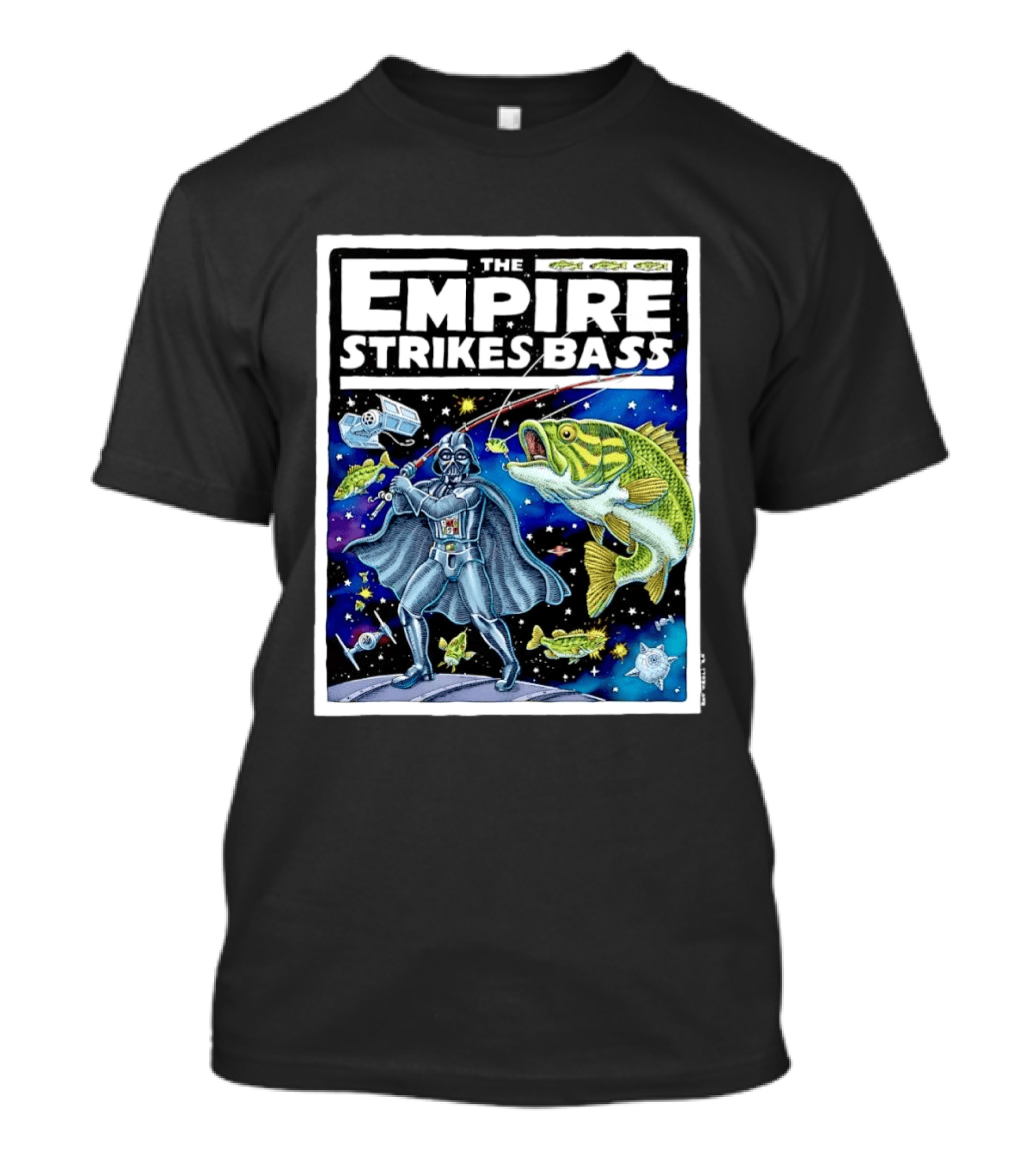 The Empire Strikes Bass Darth Vader Fishing Space Adventure T-Shirt