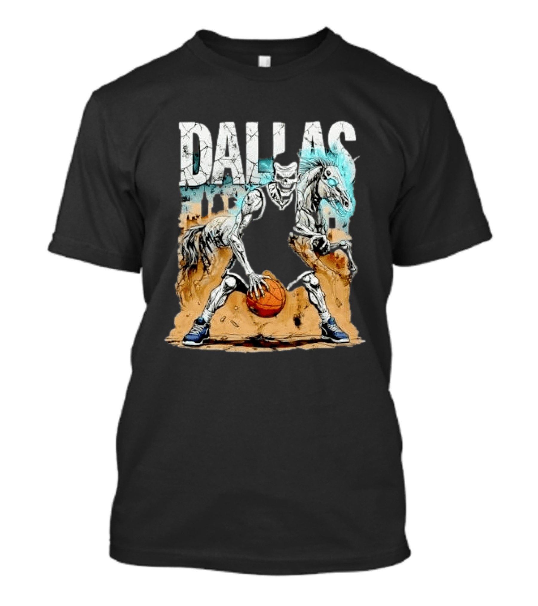 Undead Basketball Player Dribbling Skeleton Horse DALLAS T-Shirt