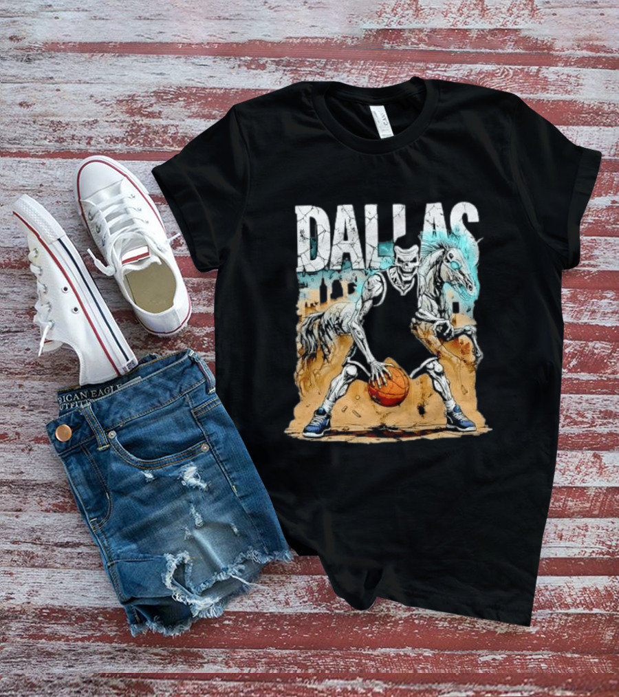 Undead Basketball Player Dribbling Skeleton Horse DALLAS T-Shirt