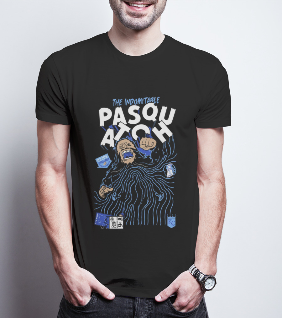 2026 Royals The Indomitable Pasquatch He's Here Fear The Beard KC Baseball T-Shirt