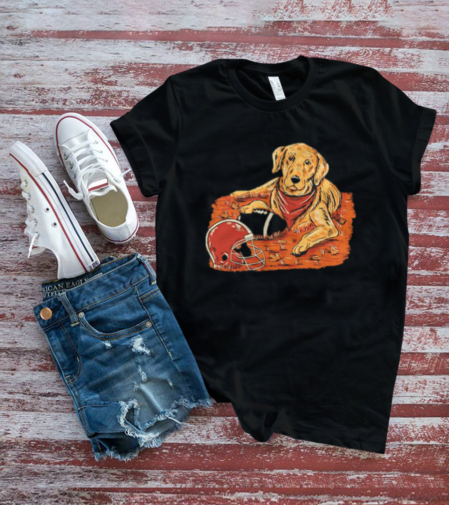 Labrador Retriever Fall Football Scene With Maroon Helmet T-Shirt
