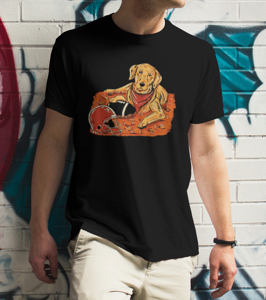 Labrador Retriever Fall Football Scene With Maroon Helmet T-Shirt