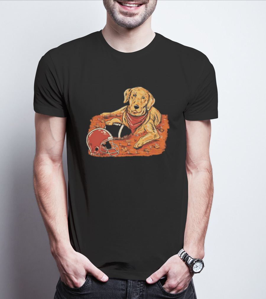 Labrador Retriever Fall Football Scene With Maroon Helmet T-Shirt
