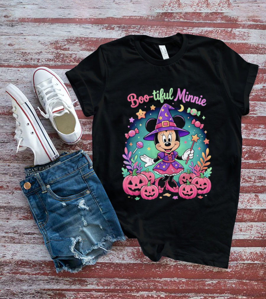 Boo Tiful Minnie Halloween Pumpkin Witch Disney Magic T-Shirt