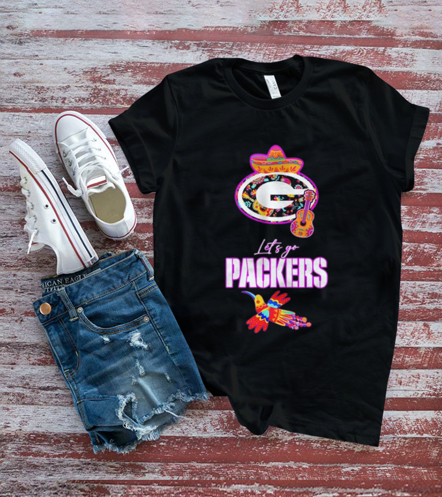 Let's Go Packers Mexican Folk Guitar And Sombrero Fiesta T-Shirt